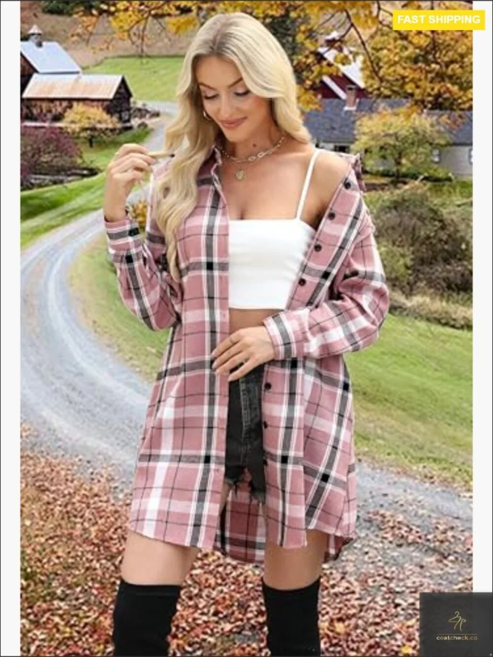 Oversized Flannel Shirt Jacket Button Down Tunic Lightweight Casual Work Tops